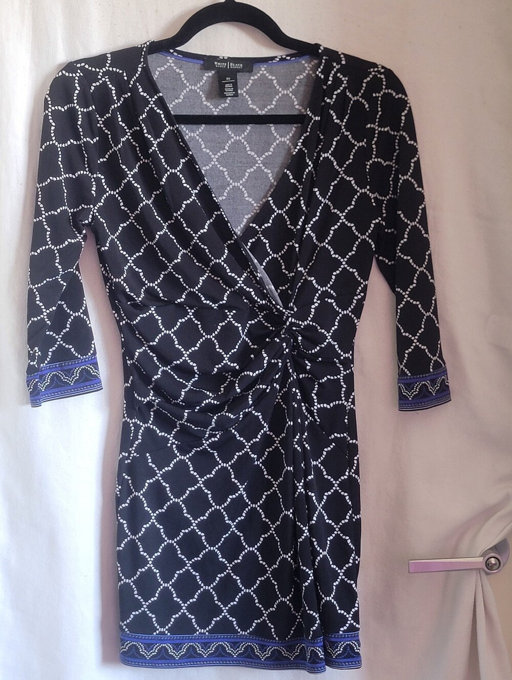 White House Black Market Black & White Knot-Front Wrap Dress